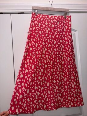 Pink Printed Midi Skirt with Cream Spot Pattern - Women